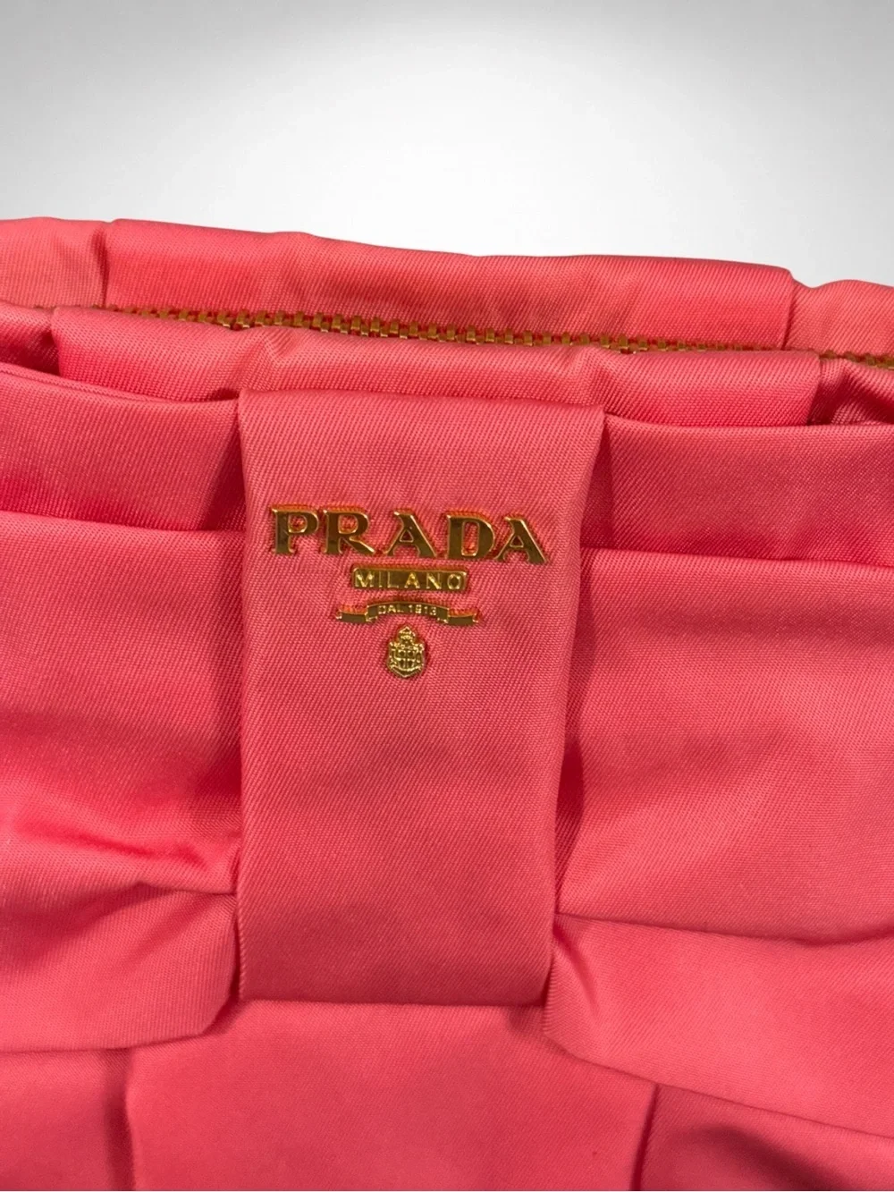 Prada Tessuto Fiocco Peonia Pink Bow Wristlet Clutch Pouch COA Authentic - Picture 3 of 11